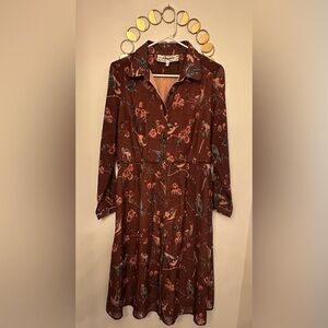 Pink Martini  Midi Dress Burgundy Floral Print Size Medium